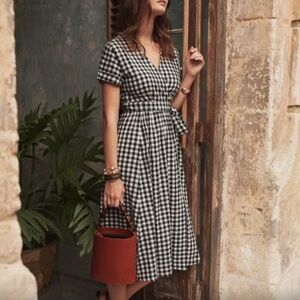 Sezane Robe Marielle Cotton Vichy Black & white gingham check wrap dress Size 34